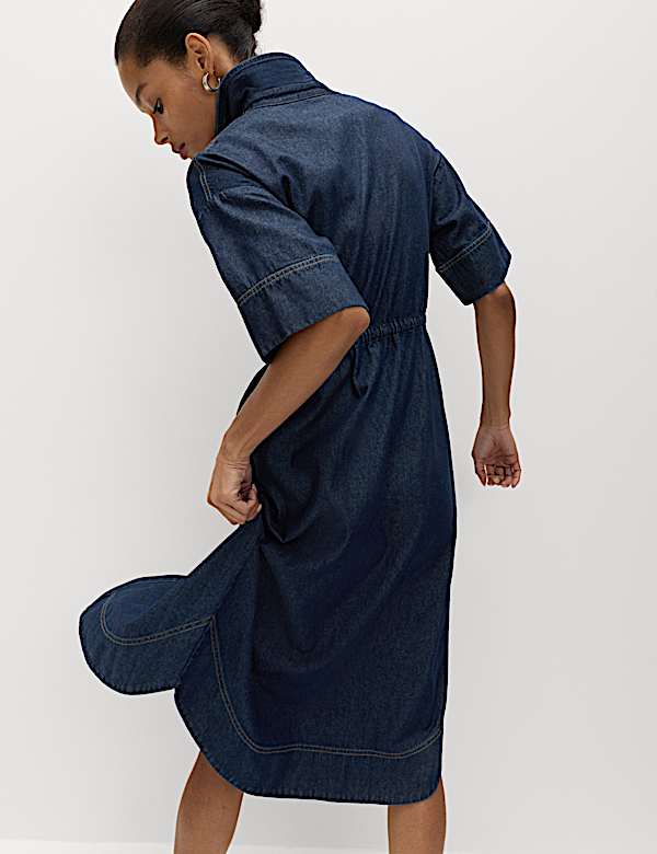 Pure Cotton Denim Midi Shirt Dress - HR