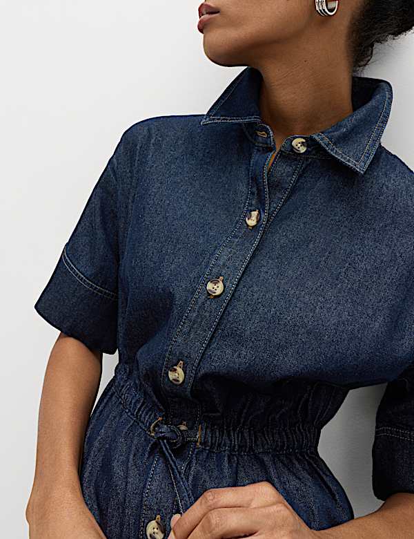 Pure Cotton Denim Midi Shirt Dress - HR