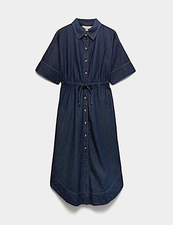 Pure Cotton Denim Midi Shirt Dress - HR