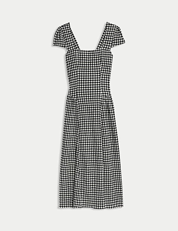 Cotton Rich Gingham Square Neck Midi Dress - JE