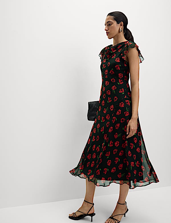 Printed Cowl Neck Midaxi Dress