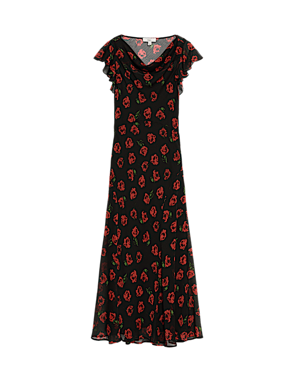Printed Cowl Neck Midaxi Dress