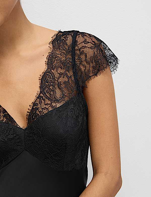 Lace V-Neck Midi Slip Dress - DE