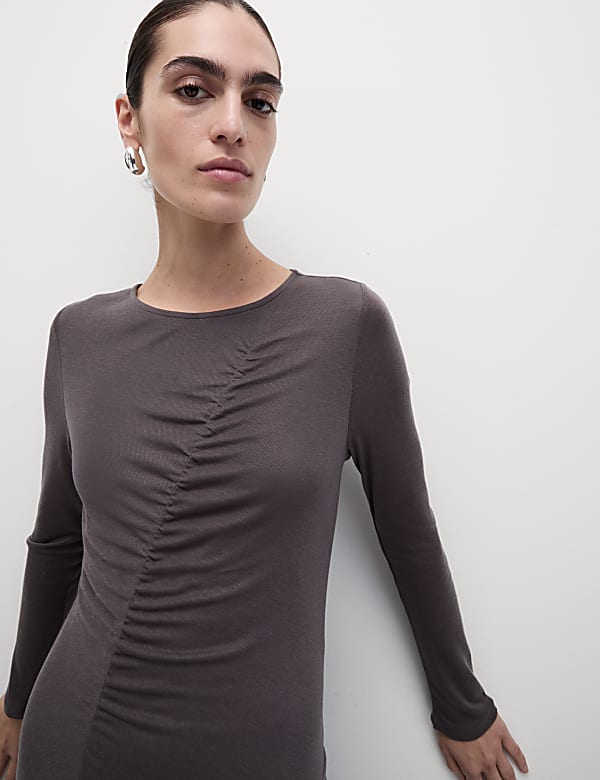 Mesh Jersey Ruched Midi Column Dress - IL