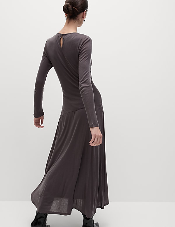 Mesh Jersey Ruched Midi Column Dress - IL