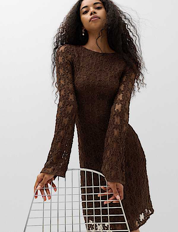 Jersey Lace Mini Skater Dress