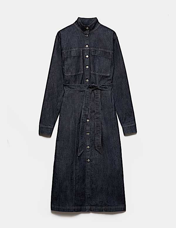 Denim Funnel Neck Midi Column Dress - AU