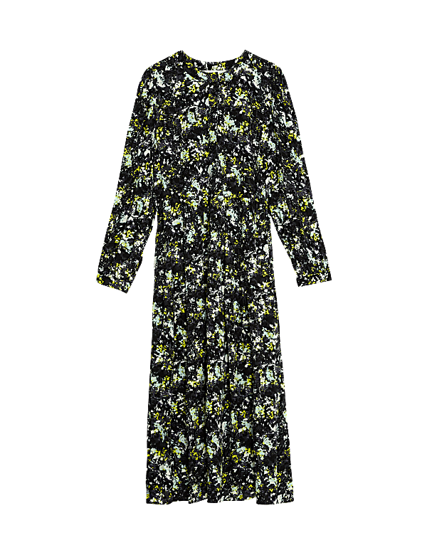 Printed Button Front Midi Waisted Dress