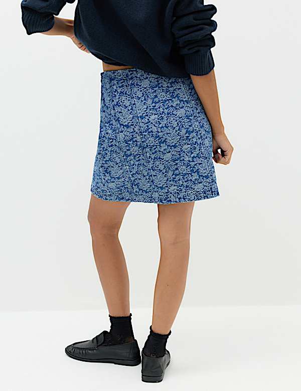 Denim Jacquard Mini A-Line Skirt - CH