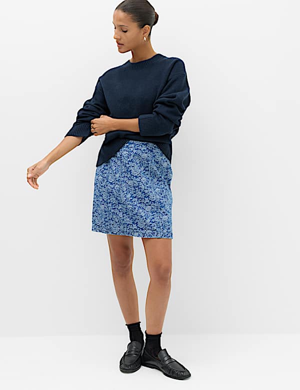 Denim Jacquard Mini A-Line Skirt - CH
