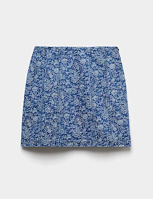 Denim Jacquard Mini A-Line Skirt - CH