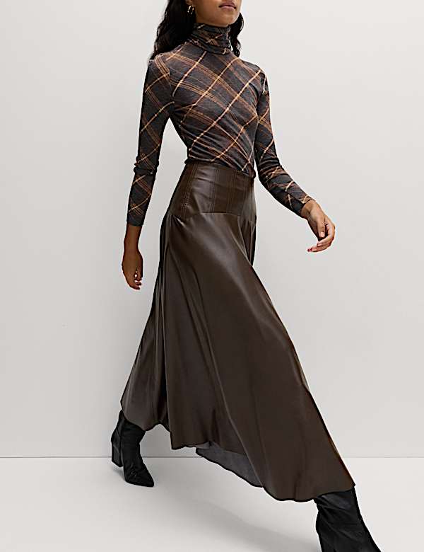 Leather Look Panelled Midaxi Skirt