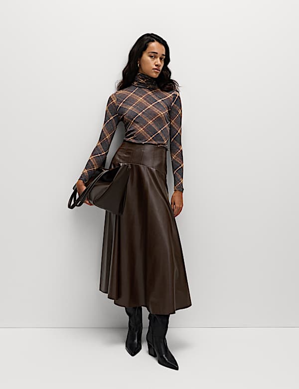 Leather Look Panelled Midaxi Skirt