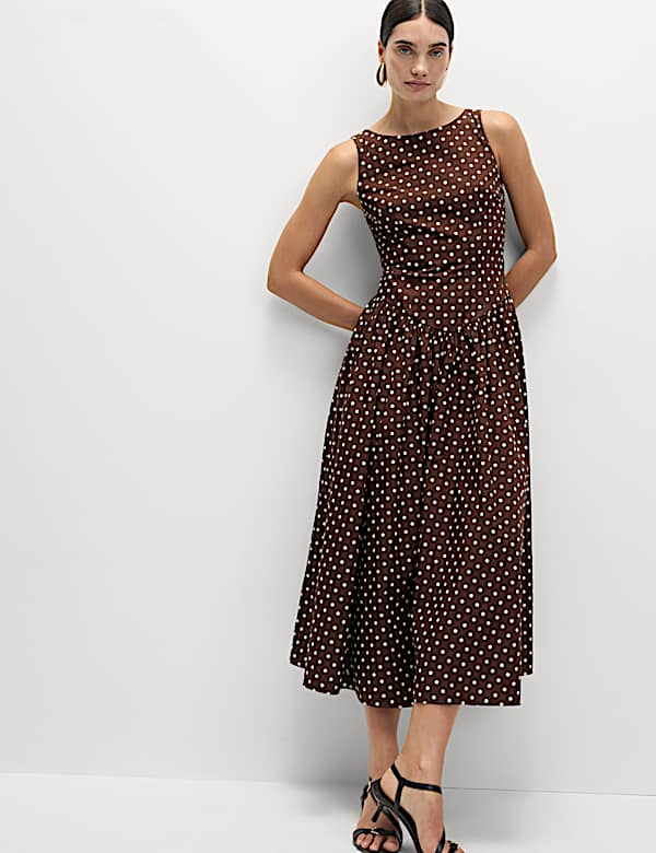 Polka Dot Round Neck Midaxi Waisted Dress - JO