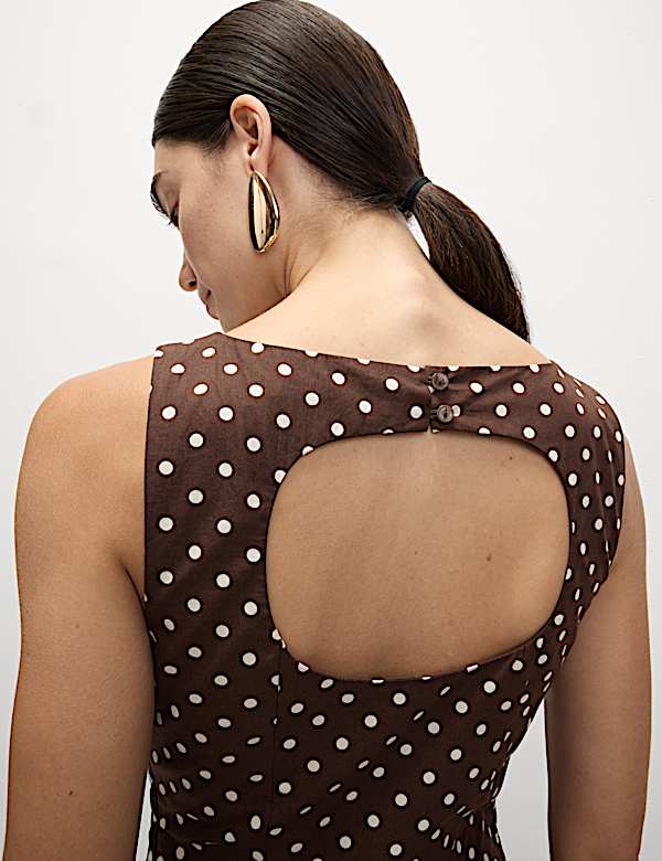 Polka Dot Round Neck Midaxi Waisted Dress - JO