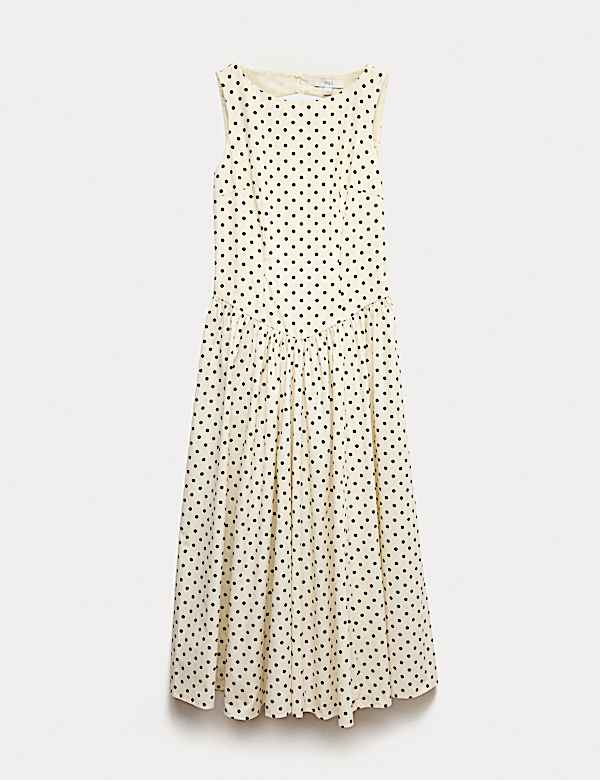 Polka Dot Round Neck Midaxi Waisted Dress - SK