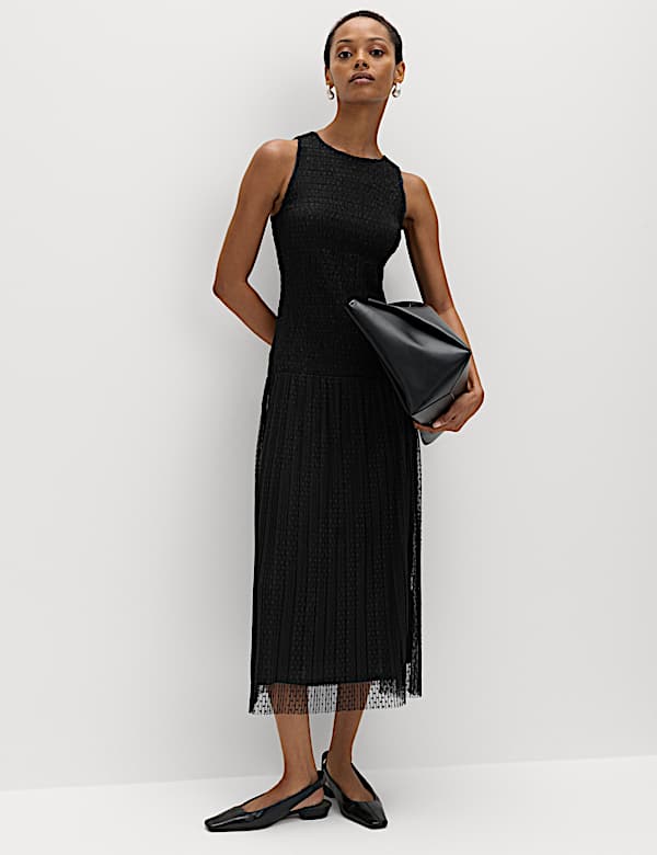 Mesh Jersey Midaxi Shirred Dress - SE