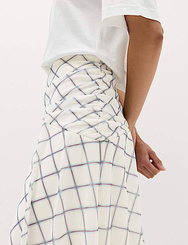 Mesh Checked Midi A-Line Skirt - HU