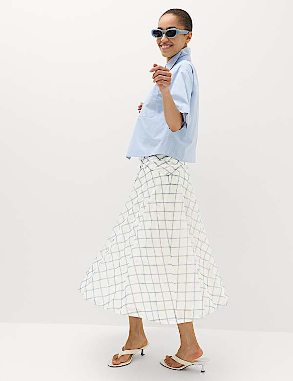 Mesh Checked Midi A-Line Skirt - HU