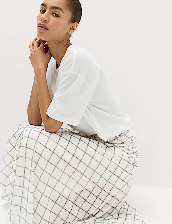 Mesh Checked Midi A-Line Skirt - HU