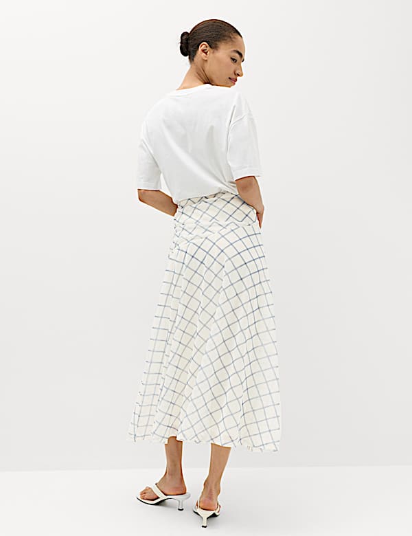 Mesh Checked Midi A-Line Skirt - HU