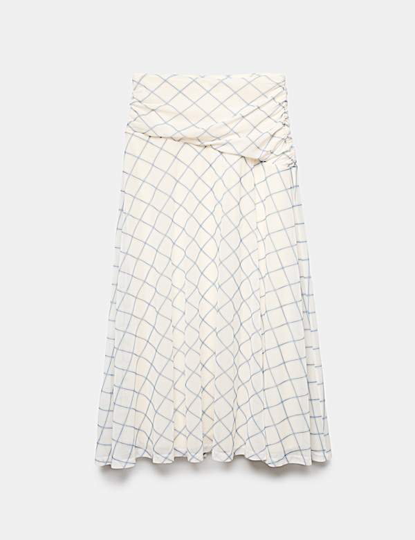 Mesh Checked Midi A-Line Skirt - HU