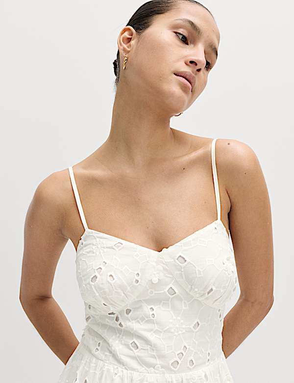 Pure Cotton Broderie Midaxi Cami Dress - LU