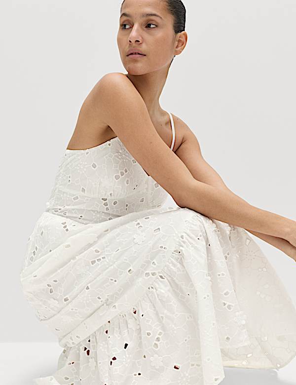 Pure Cotton Broderie Midaxi Cami Dress - LU