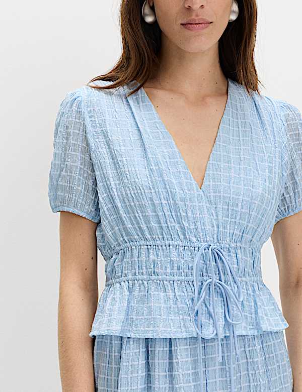 שמלת מידי אסופה במותניים מתערובת סיב תאית עם מחשוף וי - IL