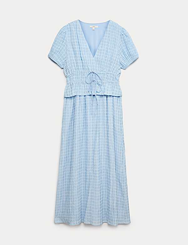 שמלת מידי אסופה במותניים מתערובת סיב תאית עם מחשוף וי - IL