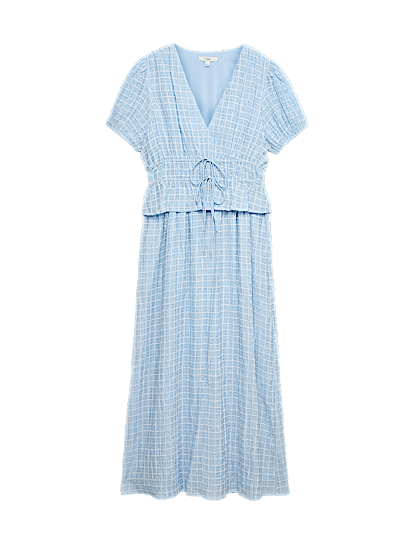 Lyocell Blend V-Neck Midi Waisted Dress