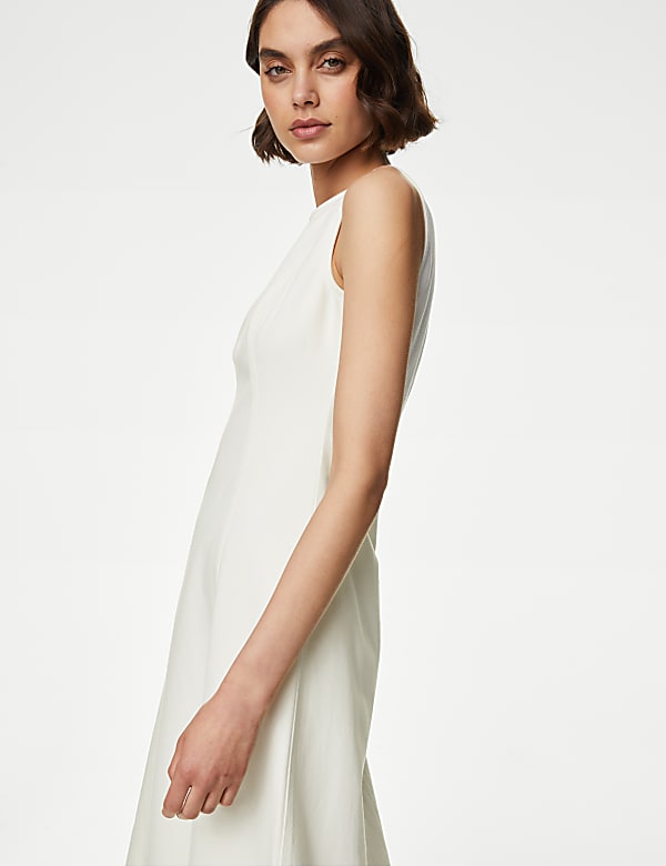 Denim Round Neck Midi Shift Dress