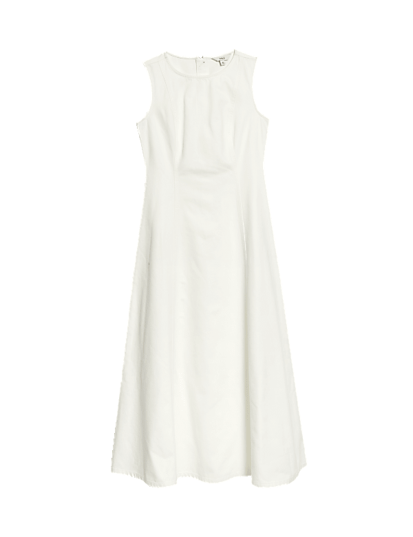 Denim Round Neck Midi Shift Dress