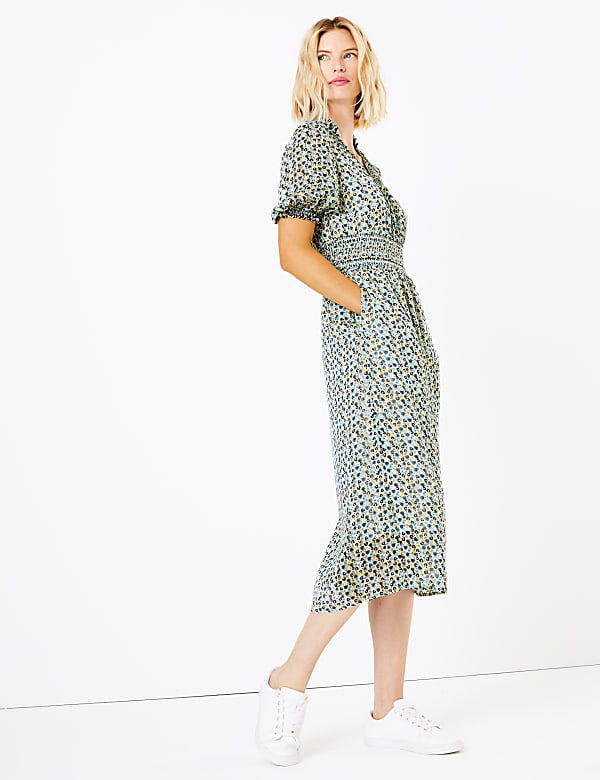 Ditsy Floral Print Waisted Dress