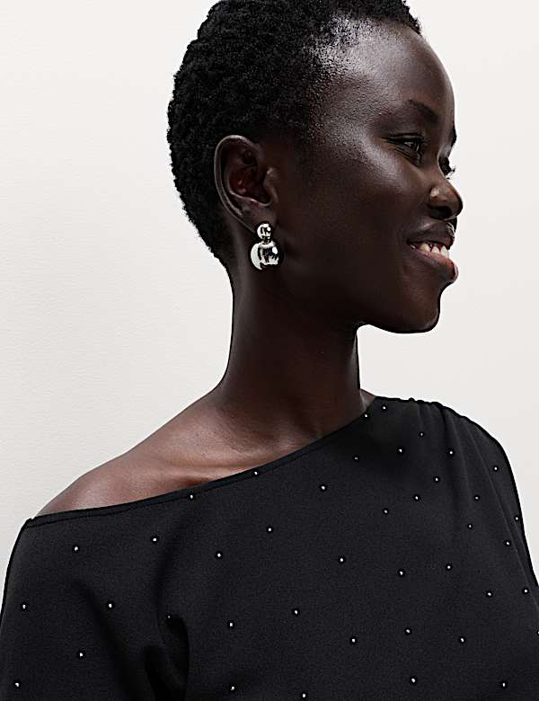 Embellished Bodycon Midi Dress - BE