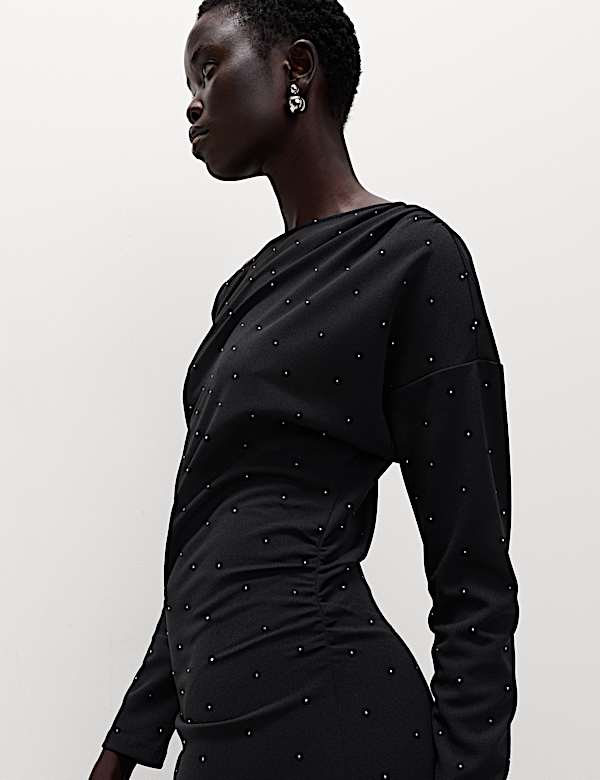 Embellished Bodycon Midi Dress - BE