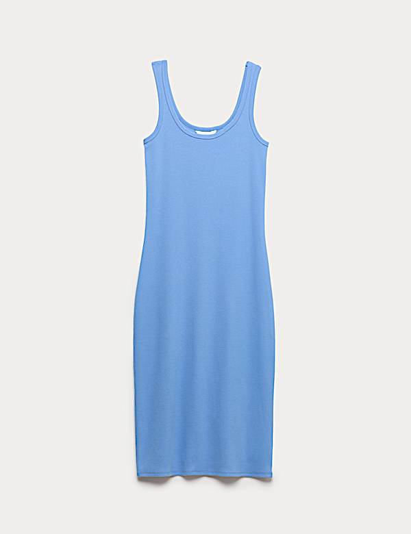 Schmales Midikleid mit hohem Baumwollanteil und Rippenmuster - AT