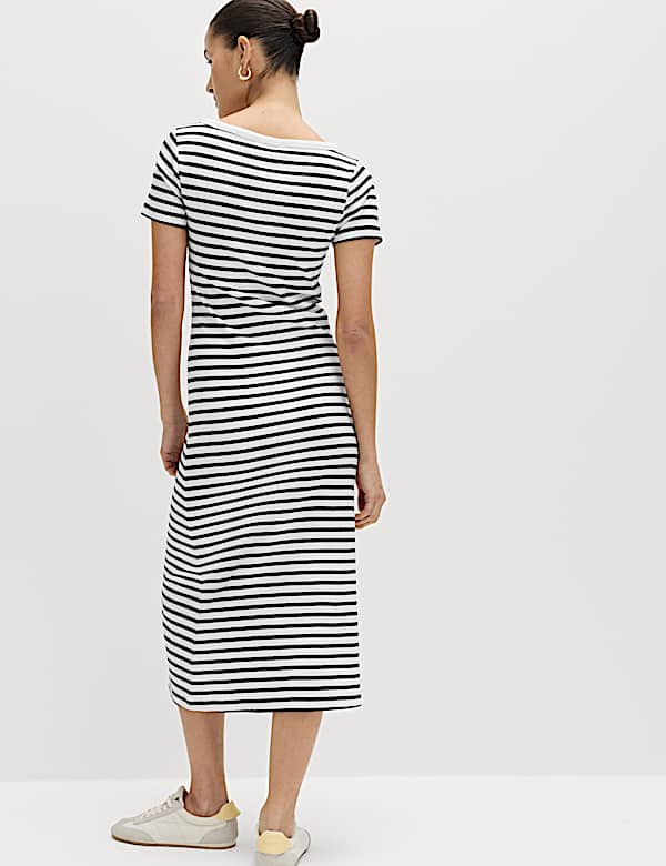 Robe midi coupe droite en coton &agrave; rayures - FR