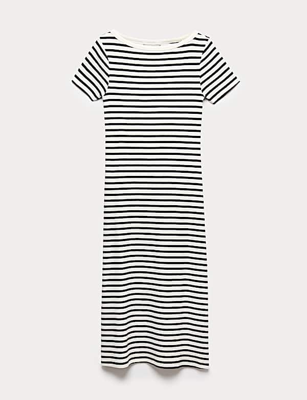 Robe midi coupe droite en coton &agrave; rayures - FR