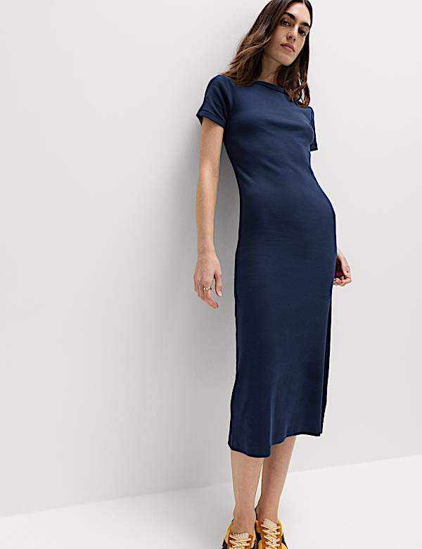 Cotton Rich Ribbed Midi Column Dress - RO
