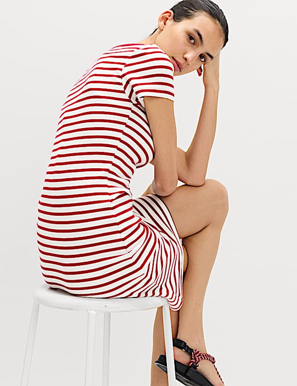 Cotton Rich Striped Mini Column Dress - CY