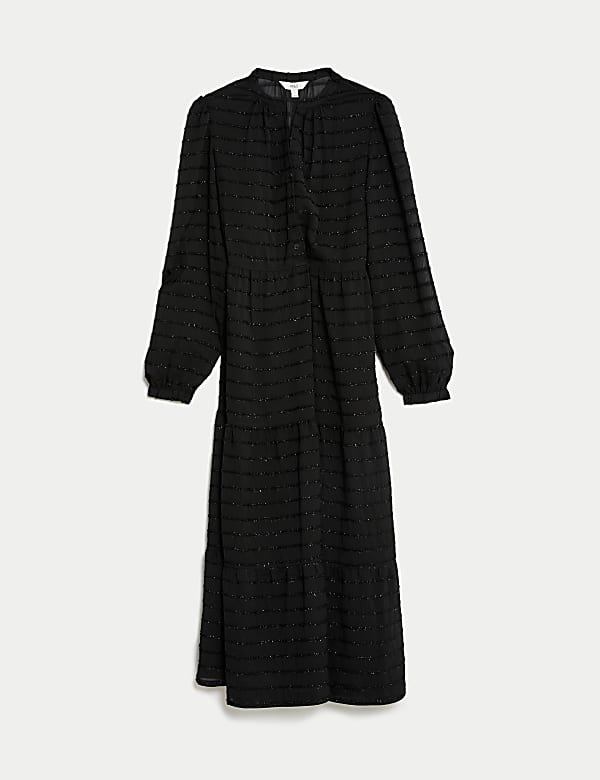 שמלת מידי בגזרה נוחה עם טקסטורה וצווארון וי - IL