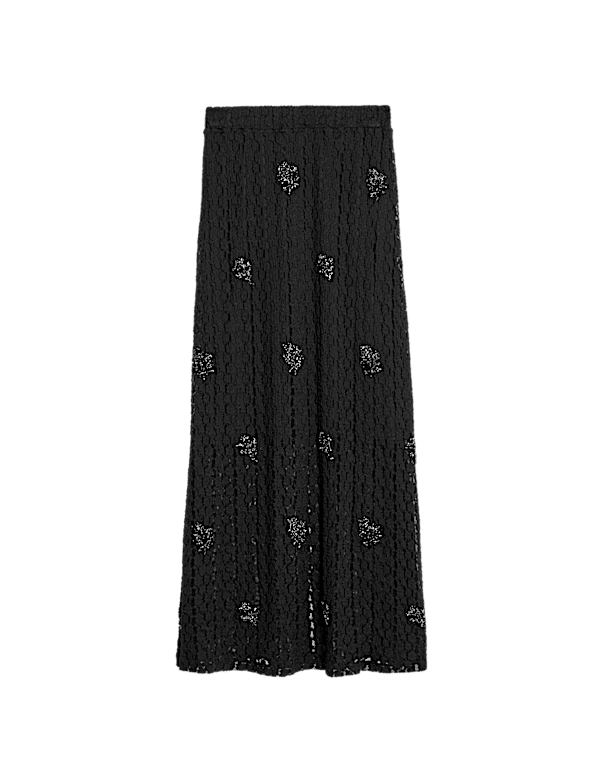 Cotton Blend Lace Embellished Midaxi Skirt