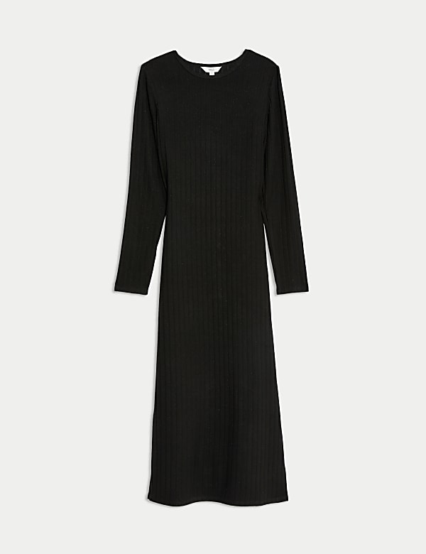 Robe midi coupe droite c&ocirc;tel&eacute;e en jersey effet brillant - LU