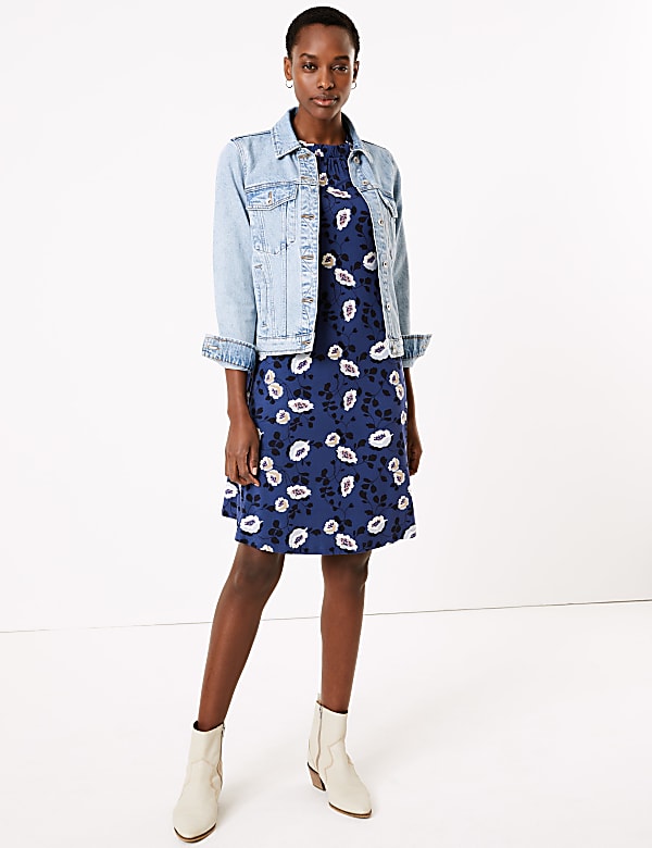Jersey Floral Knee Length Swing Dress