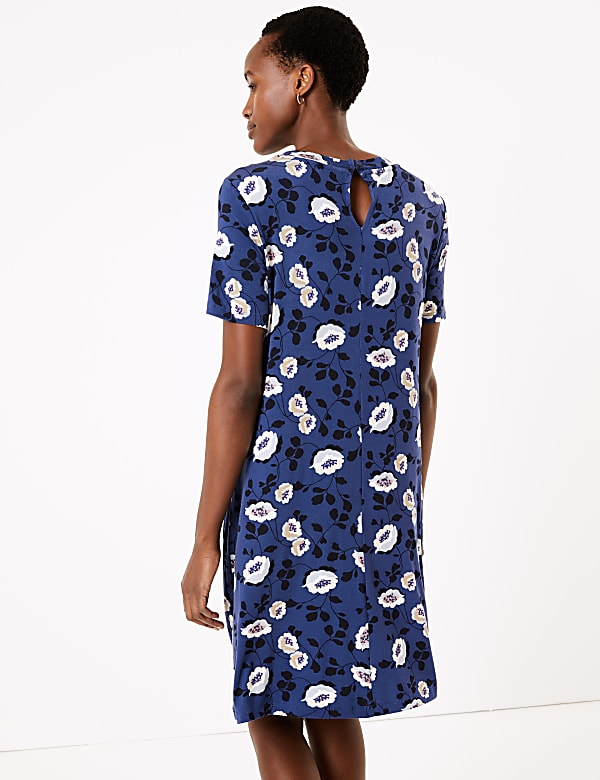 Jersey Floral Knee Length Swing Dress