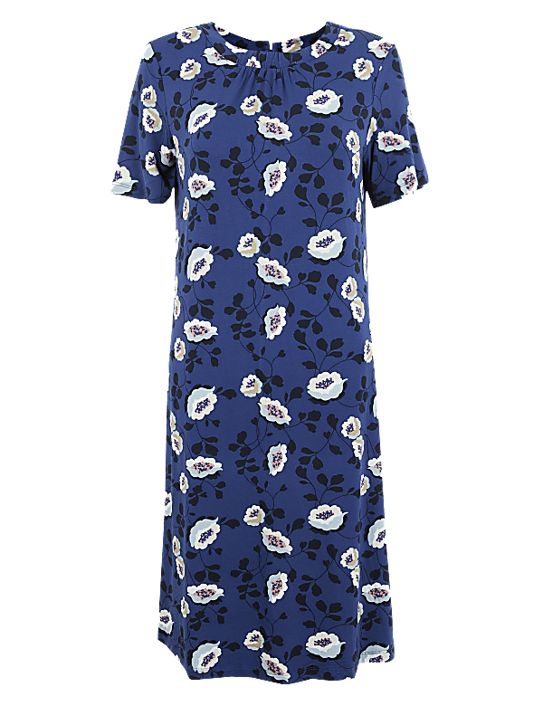 Jersey Floral Knee Length Swing Dress