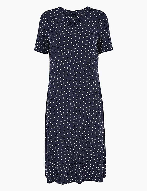 Jersey Polka Dot Knee Length Swing Dress