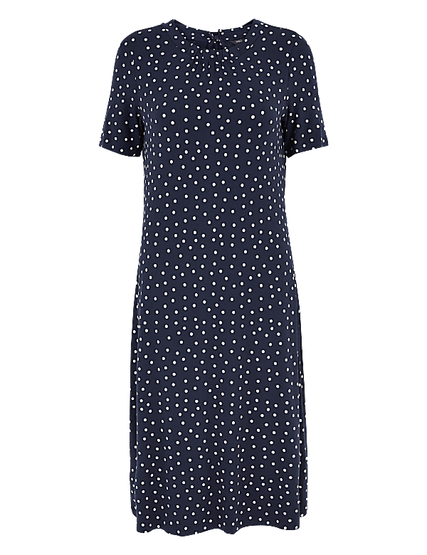 Jersey Polka Dot Knee Length Swing Dress
