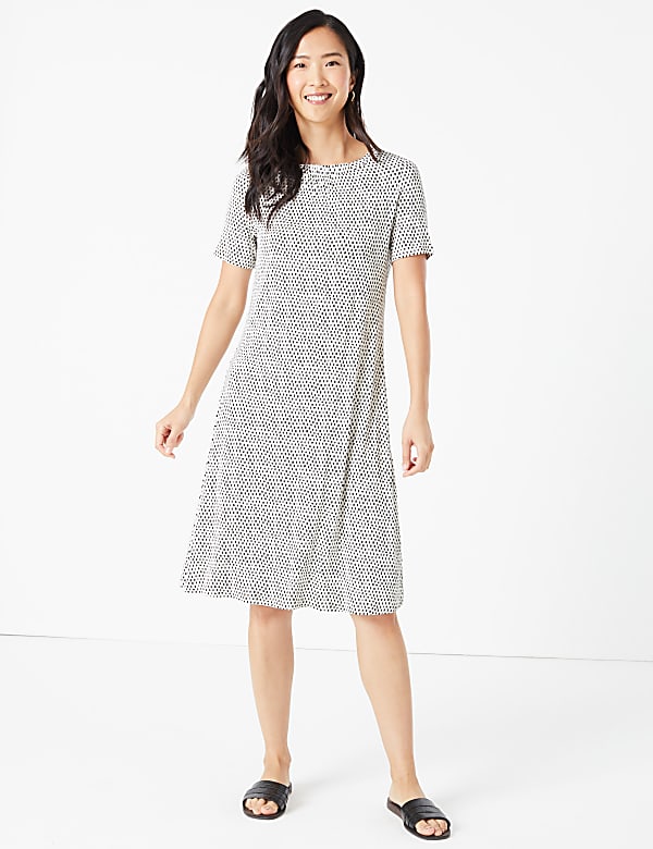 Jersey Printed Knee Length Swing Dress